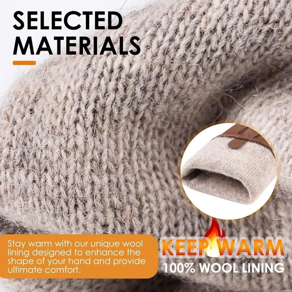Women's Winter Leather Gloves Texting Warm Driving Lambskin Gloves Light Brown